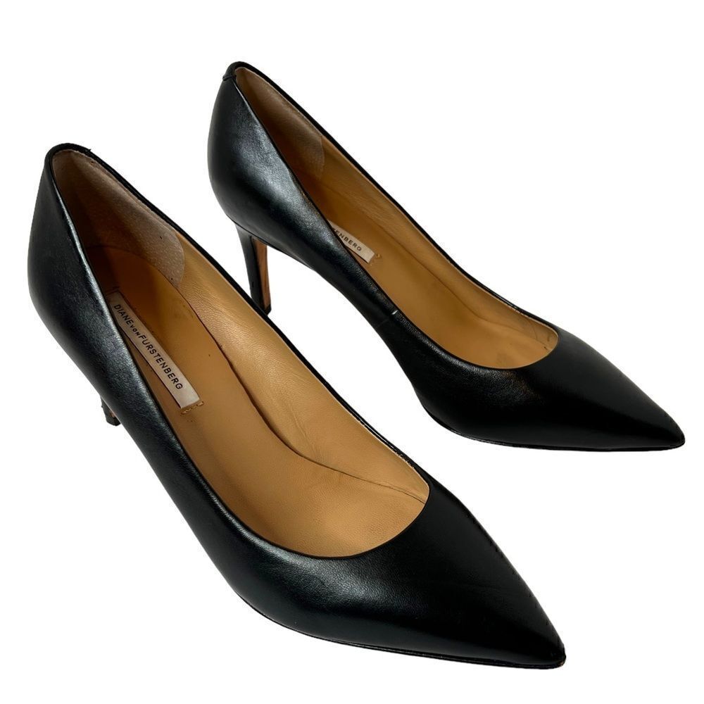 DIANE VON FURSTENBURG Olee Black Leather Pumps in Black Size 9.5 - Picture 3 of 10